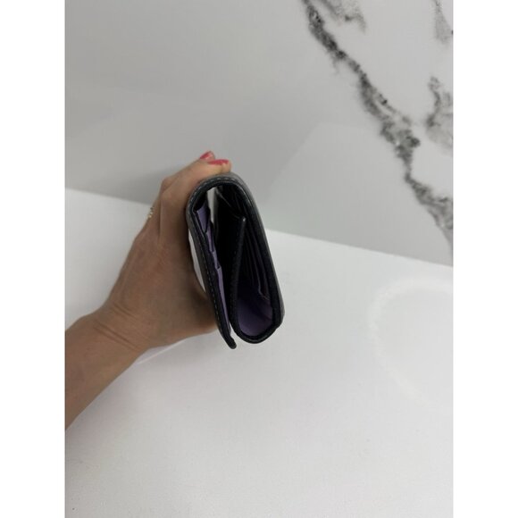 COACH Hampton Black Wallet Tri-Fold Clutch Leather Purple Lilac Purple Interior - Picture 4 of 7